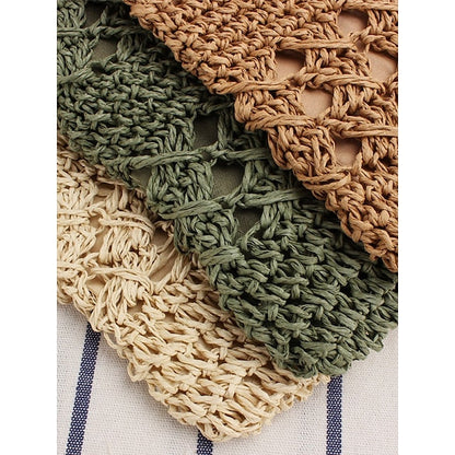 Handwoven Straw Crossbody Bag for Women – Boho Rattan Shoulder Bag with Adjustable Strap, Lightweight Summer Beach Purse for Vacation, Travel & Casual Outings Army Green Brown Khaki